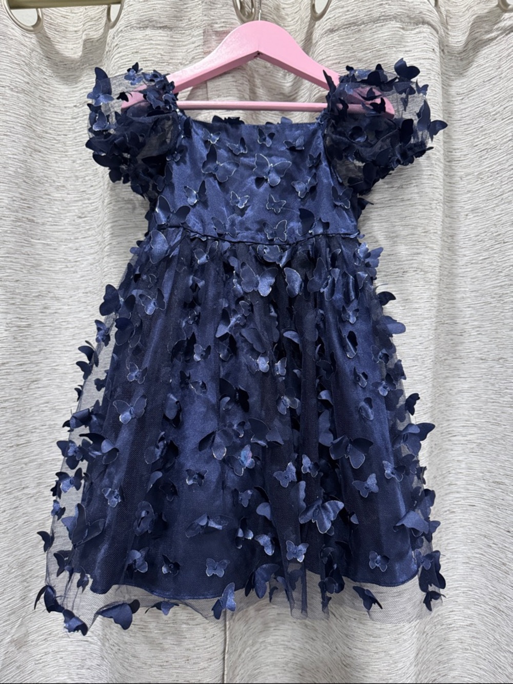 Rare Editions Navy Blue 3D Butterfly Tulle Dress